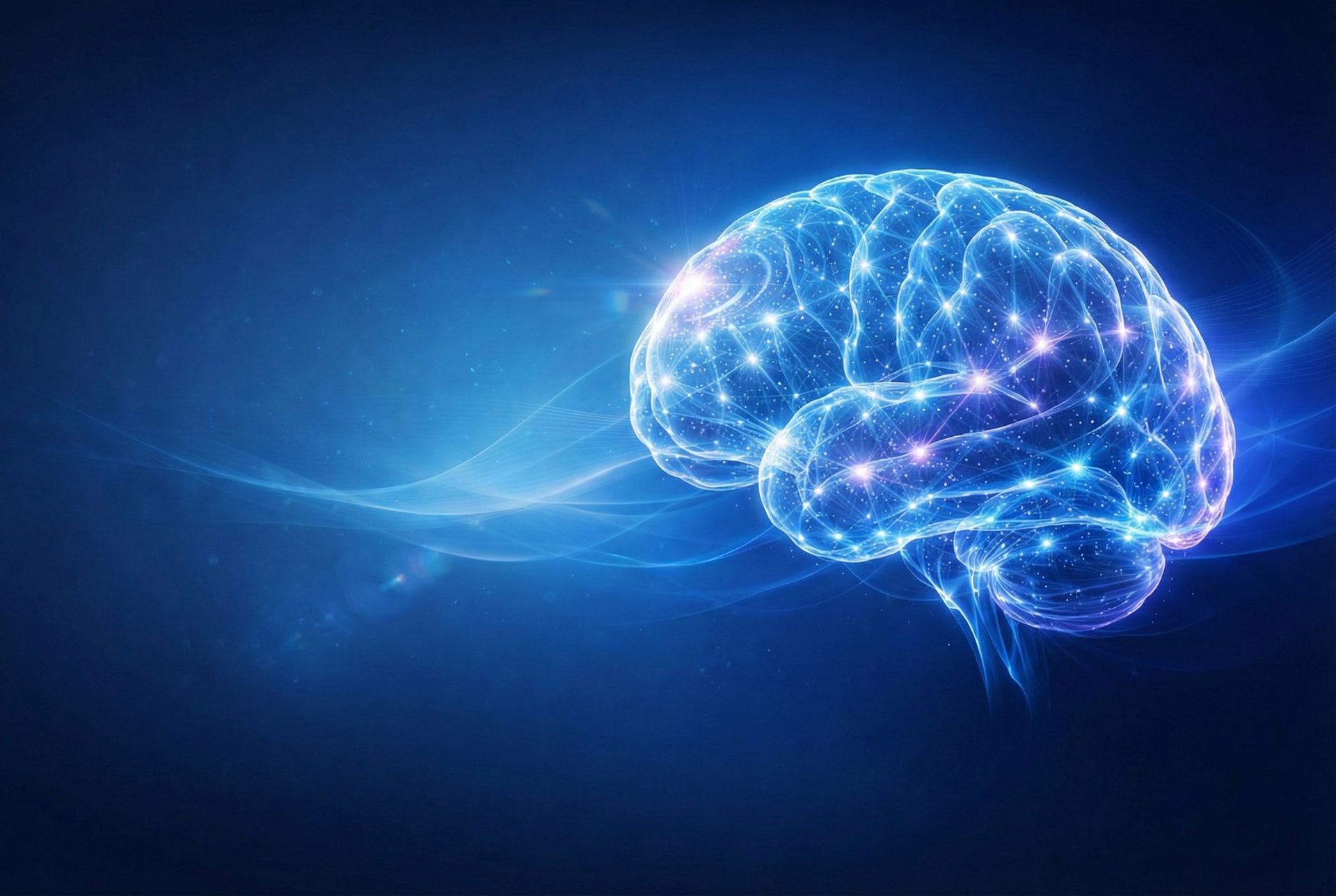 Illuminated brain with neural pathways